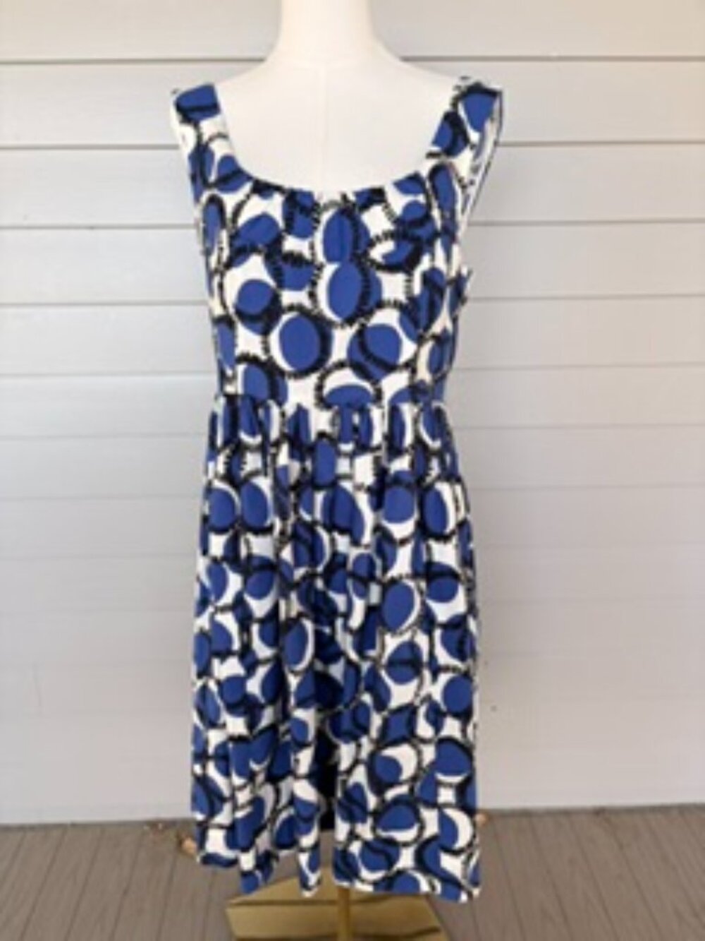 Kate Spade Blue Dot Sleeveless Dress with Scoop Neckline